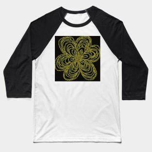 Yellow Textured Flower on Black Baseball T-Shirt